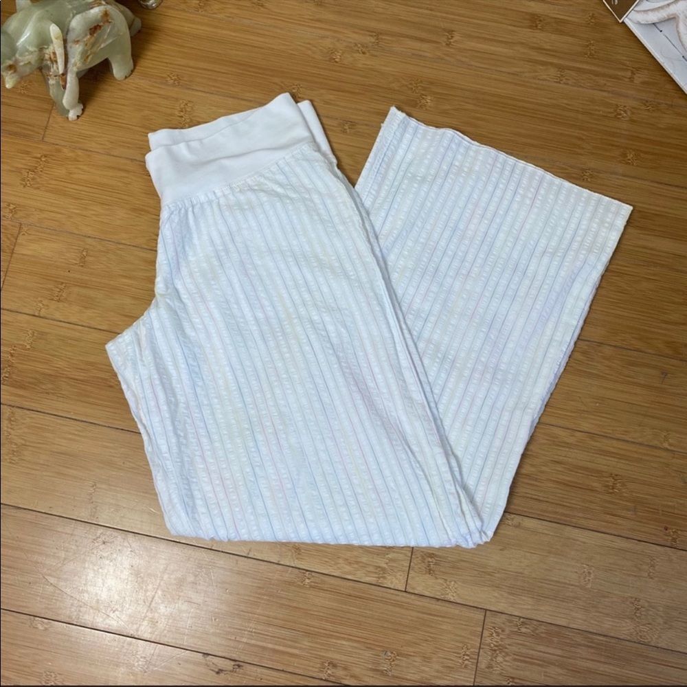 White Pajama Pants - Pastel Pinstripes - MED